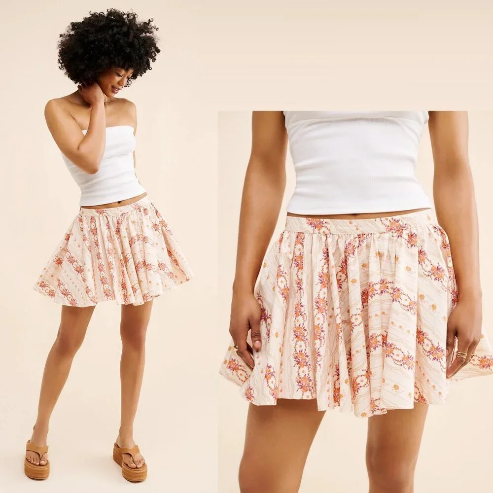 Free People Gaia Printed Mini Cotton Skirt Size M